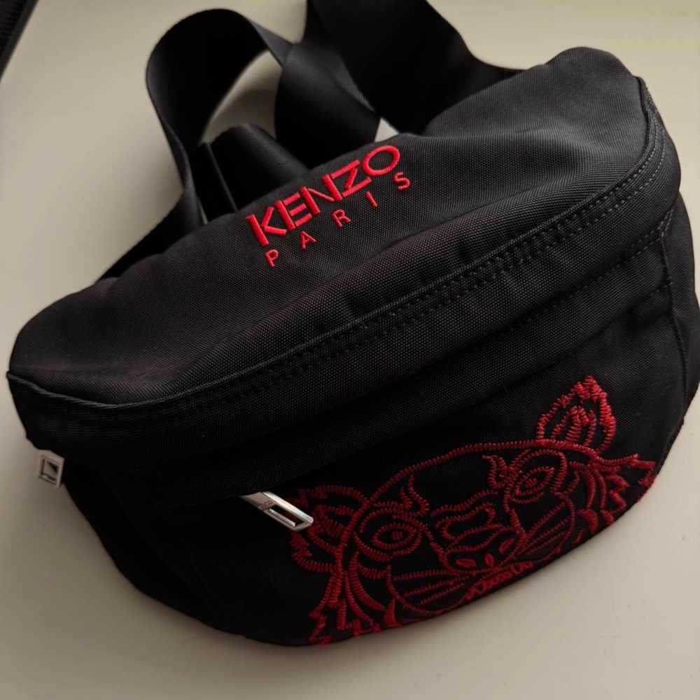 Kenzo Black Belt Bag with Red Embroidery